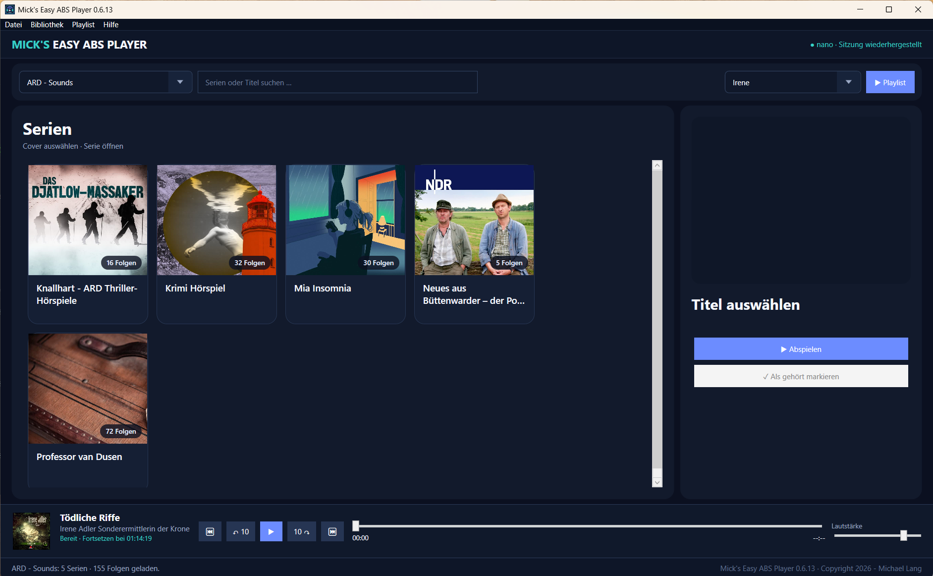 Startansicht von Mick's Easy ABS Player